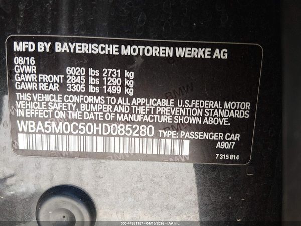 2017 BMW 550I GRAN TURISMO XDRIVE