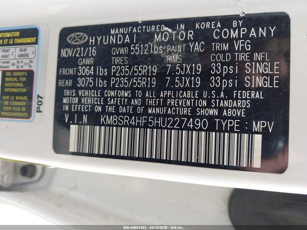2017 HYUNDAI SANTA FE LIMITED ULTIMATE