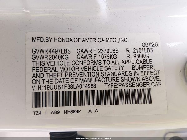 2020 ACURA TLX STANDARD