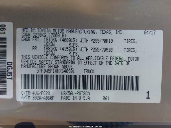 2017 TOYOTA TUNDRA SR5 5.7L V8