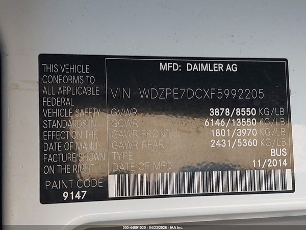 2015 MERCEDES-BENZ SPRINTER 2500 NORMAL ROOF