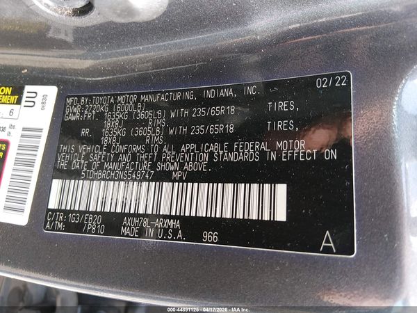 2022 TOYOTA HIGHLANDER HYBRID XLE