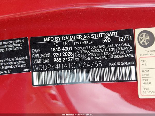 2012 MERCEDES-BENZ SLK 250 SLK250