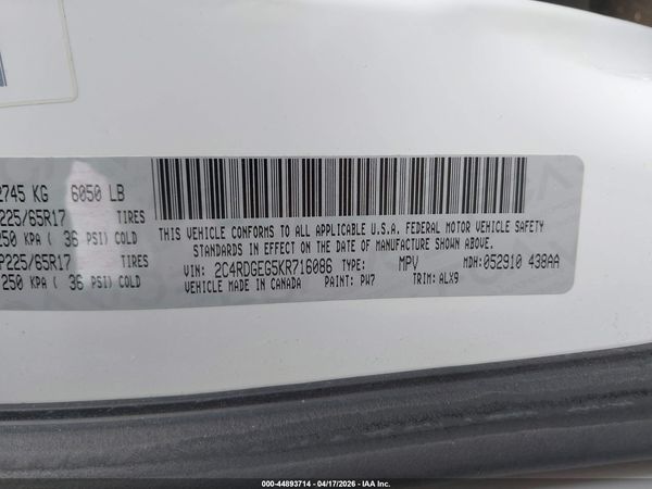 2019 DODGE GRAND CARAVAN GT — I9