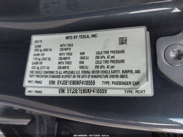 2019 TESLA MODEL 3 LONG RANGE/PERFORMANCE