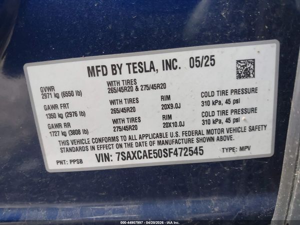 2025 TESLA MODEL X LONG RANGE