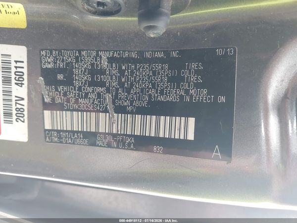 2014 TOYOTA SIENNA LIMITED V6 7 PASSENGER