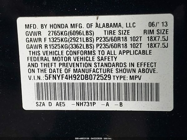 2013 HONDA PILOT TOURING