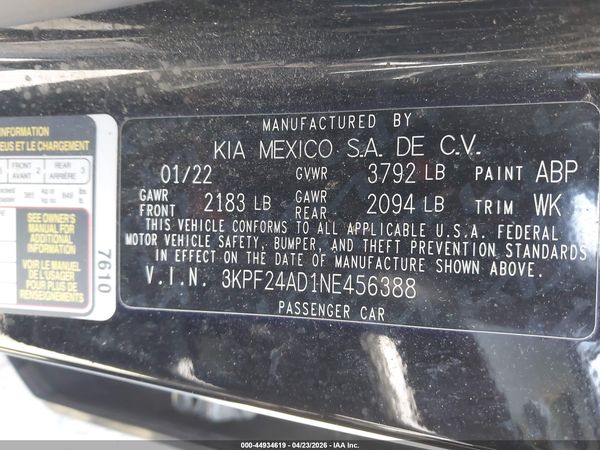 2022 KIA FORTE LXS