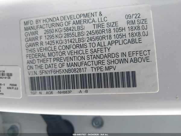 2022 HONDA PILOT AWD EX-L