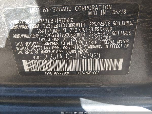 2018 SUBARU CROSSTREK 2.0I LIMITED — I9