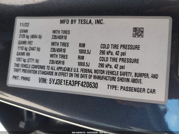 2023 TESLA MODEL 3 REAR-WHEEL DRIVE