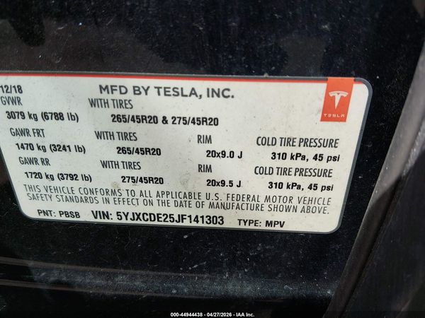 2018 TESLA MODEL X 100D/75D/P100D