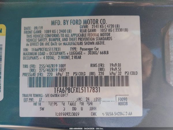 2020 FORD MUSTANG GT PREMIUM FASTBACK