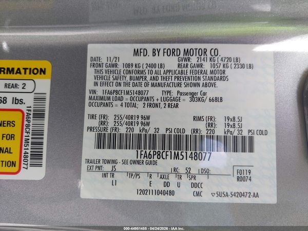 2021 FORD MUSTANG GT PREMIUM FASTBACK