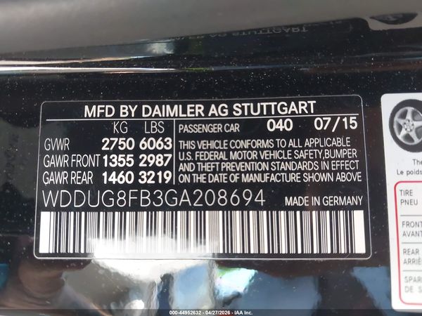 2016 MERCEDES-BENZ S 550 4MATIC