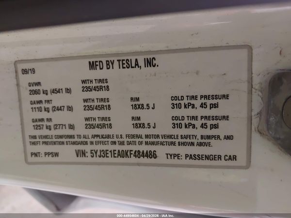 2019 TESLA MODEL 3