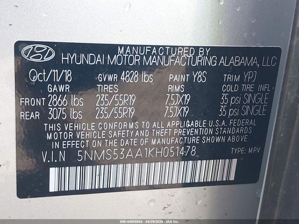 2019 HYUNDAI SANTA FE LIMITED 2.0T