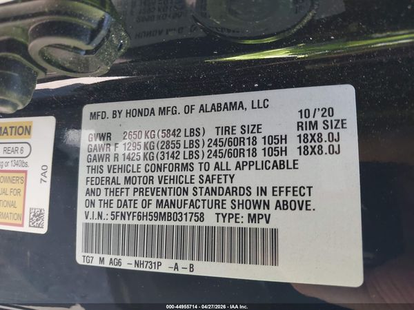 2021 HONDA PILOT AWD EX-L