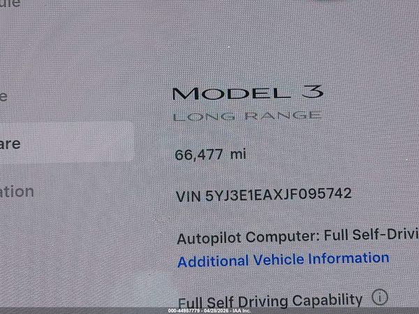 2018 TESLA MODEL 3 LONG RANGE/MID RANGE