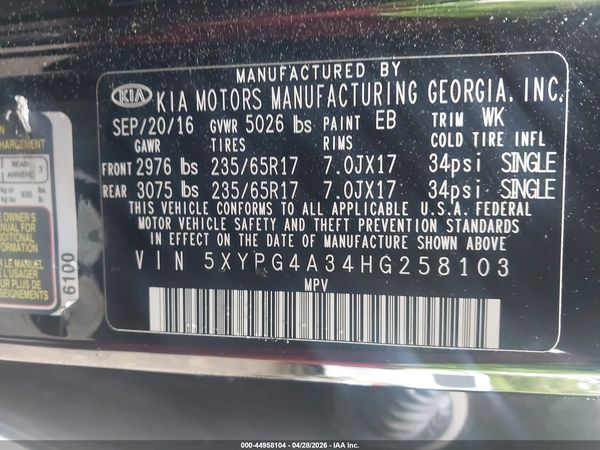 2017 KIA SORENTO 2.4L LX
