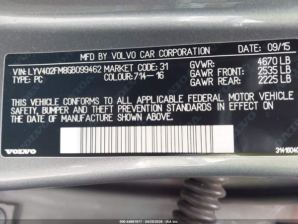 2016 VOLVO S60 INSCRIPTION T5 DRIVE-E PLATINUM