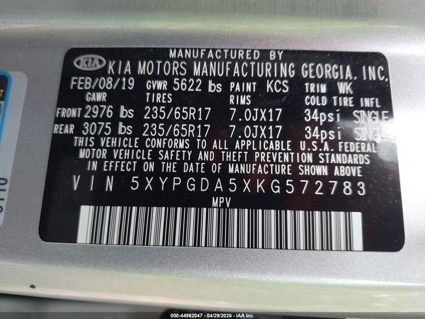 2019 KIA SORENTO 3.3L LX