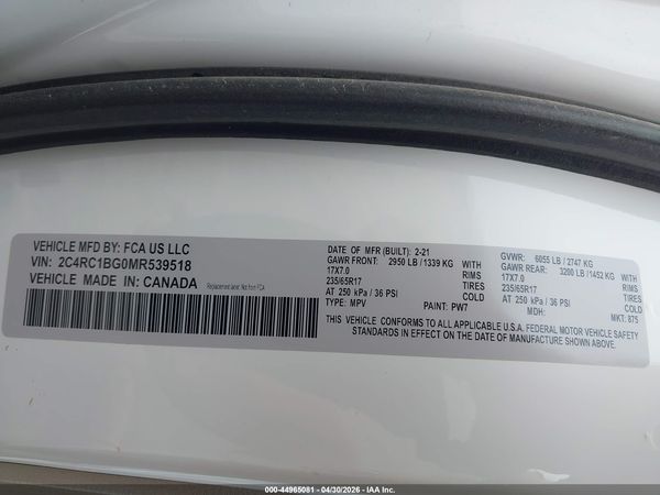 2021 CHRYSLER PACIFICA TOURING L — I9