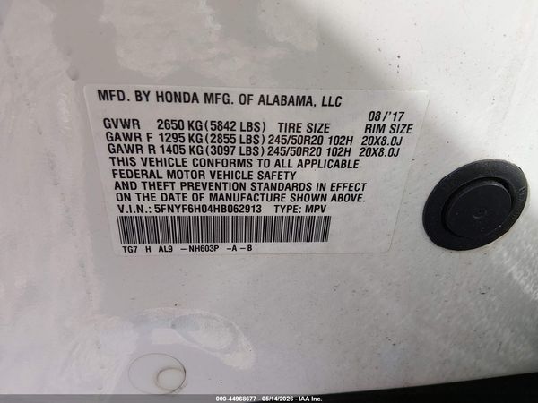 2017 HONDA PILOT ELITE