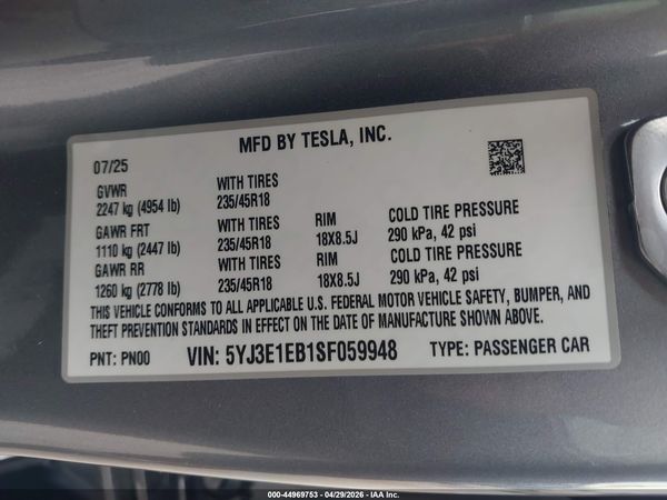 2025 TESLA MODEL 3