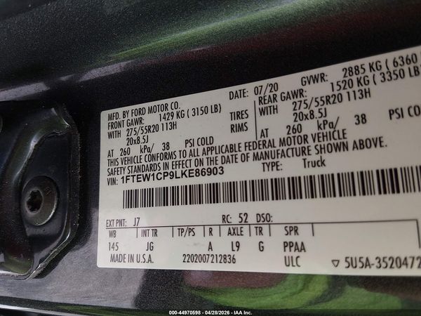 2020 FORD F-150 XL