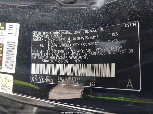 2015 TOYOTA SIENNA LE 8 PASSENGER — I9