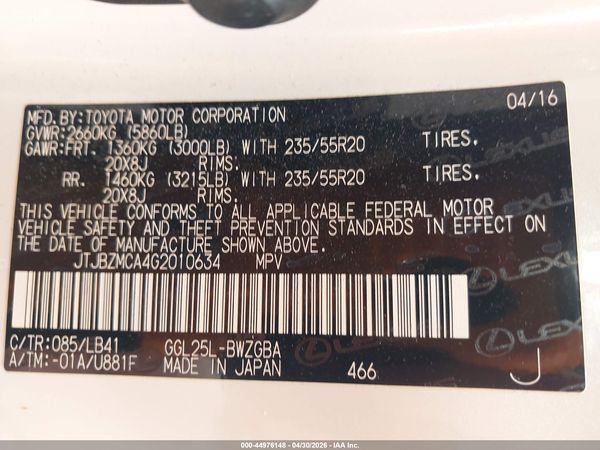2016 LEXUS RX 350