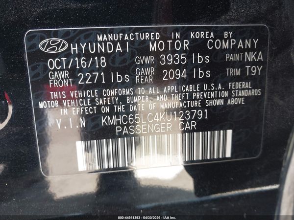 2019 HYUNDAI IONIQ HYBRID BLUE