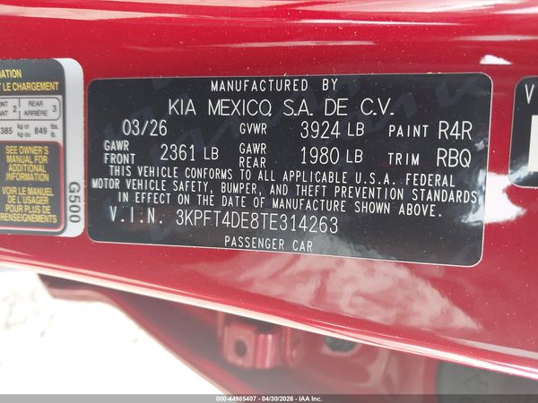2026 KIA K4 LXS