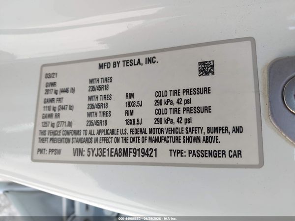 2021 TESLA MODEL 3
