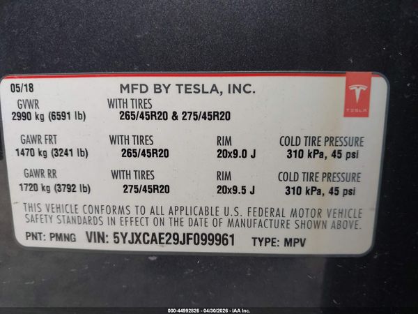 2018 TESLA MODEL X 100D/75D/P100D