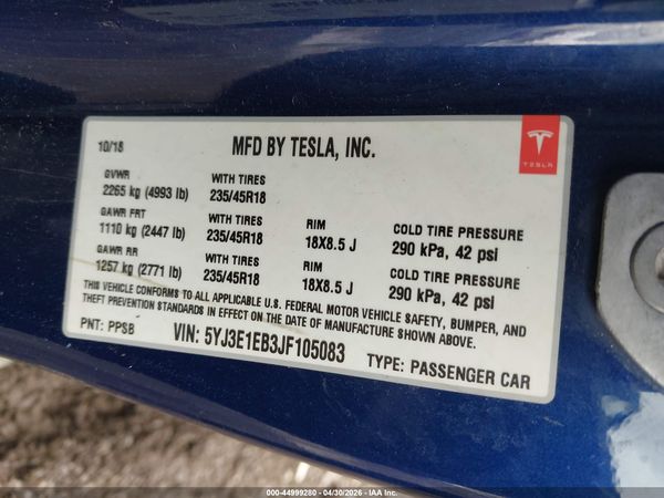 2018 TESLA MODEL 3 LONG RANGE/PERFORMANCE