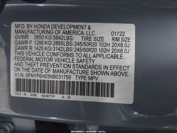 2022 HONDA PILOT AWD ELITE