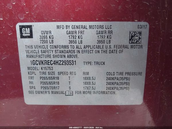 2017 CHEVROLET SILVERADO 1500 2LT — I9