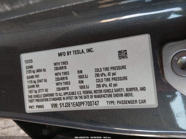 2023 TESLA MODEL 3 REAR-WHEEL DRIVE