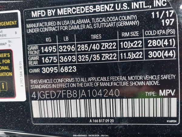2018 MERCEDES-BENZ AMG GLE 63 COUPE S 4MATIC