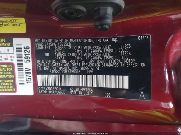 2014 TOYOTA SIENNA LE V6 8 PASSENGER