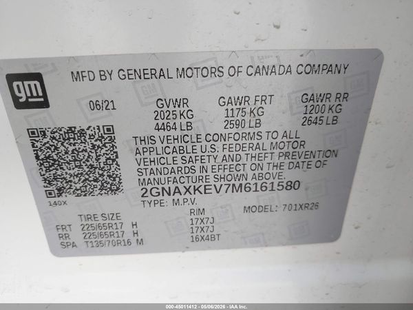 2021 CHEVROLET EQUINOX FWD LT — I9