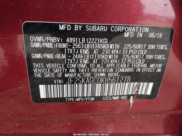 2019 SUBARU FORESTER PREMIUM — I9