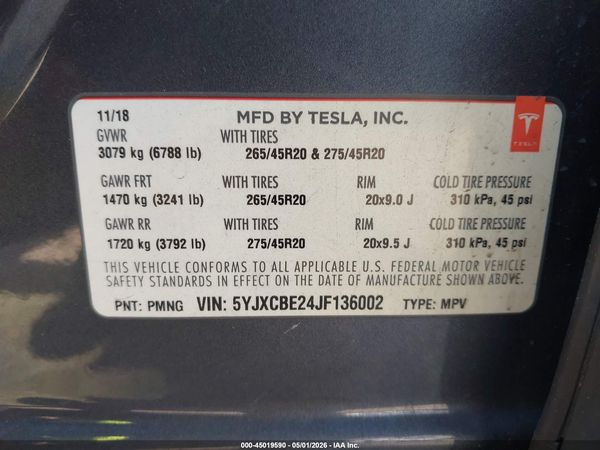 2018 TESLA MODEL X 100D/75D/P100D