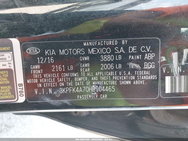 2017 KIA FORTE LX
