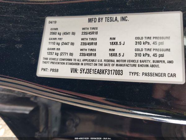 2019 TESLA MODEL 3