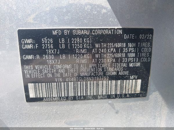 2022 SUBARU OUTBACK ONYX EDITION XT