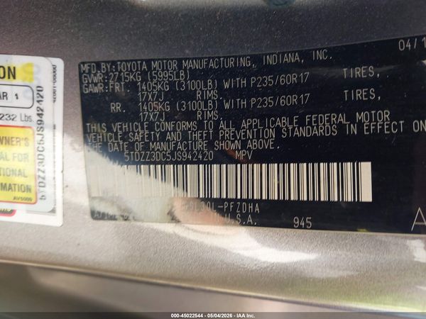 2018 TOYOTA SIENNA L 7 PASSENGER — I9